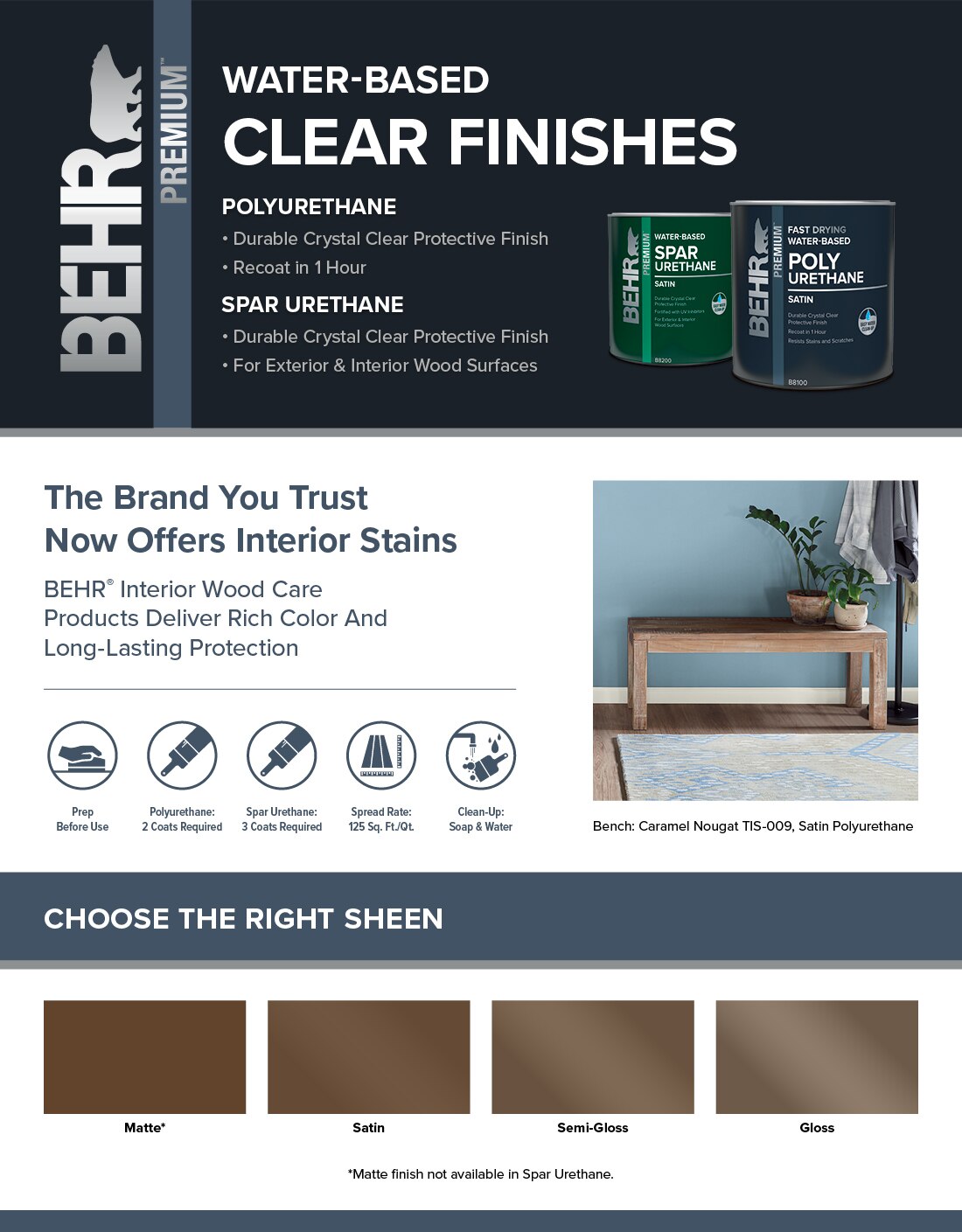 BEHR 1 Gal. Satin Clear WaterBased Interior/Exterior Spar Urethane